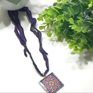 New Purple Ribbon Floral Necklace